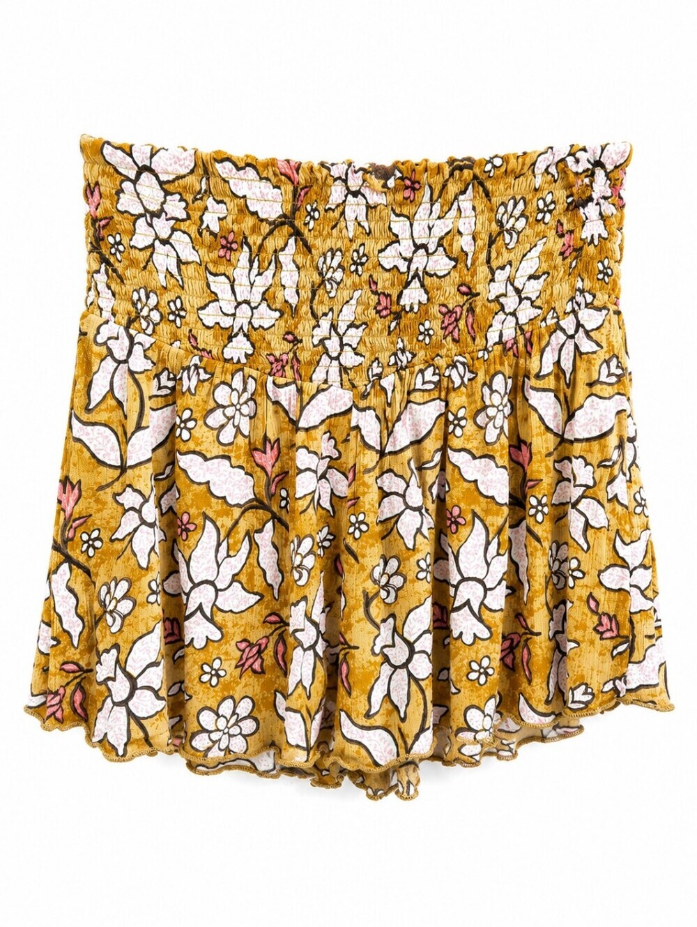 Aerie Yellow Floral Smocked High Waist Pull-On Shorts Sz S Casual Beach Boho